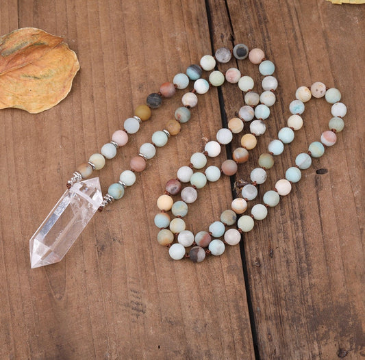 Brushed Amazonite & Quartz Necklace