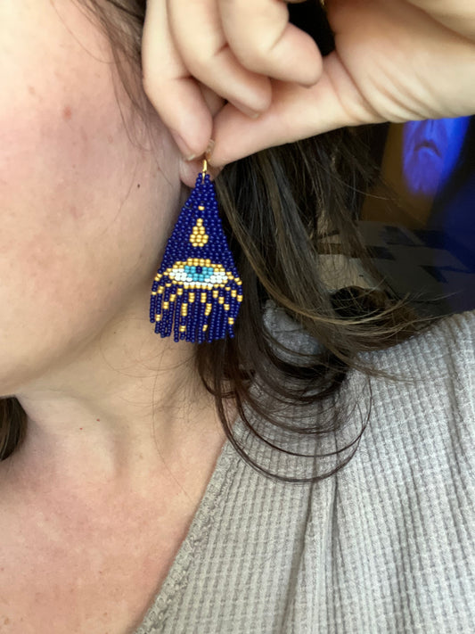 All Eyes On Me Seed Bead Earrings (Navy)