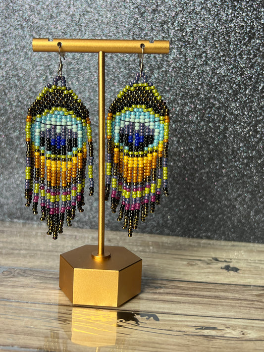 Peacock Seed Bead Earrings