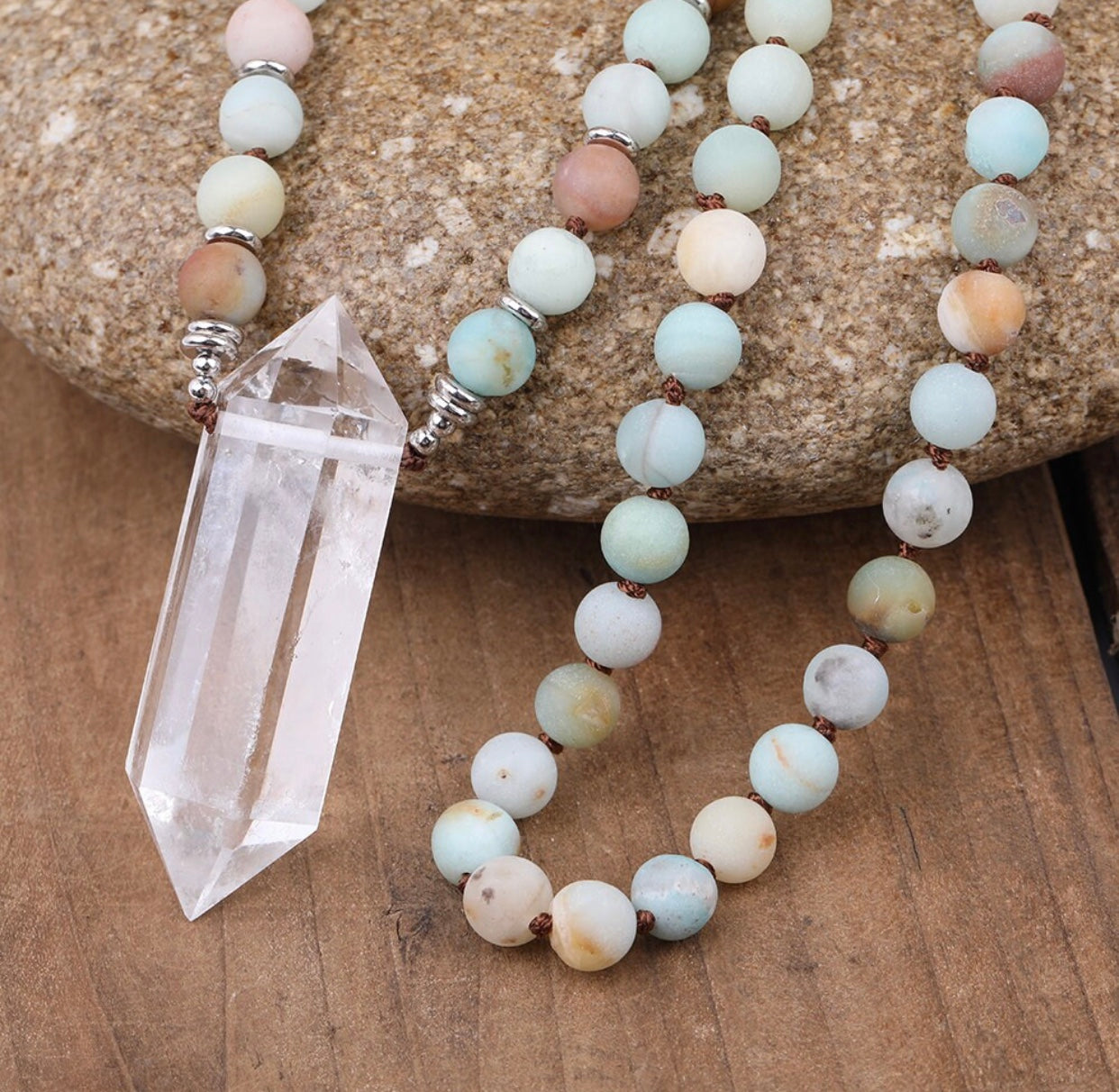 Brushed Amazonite & Quartz Necklace