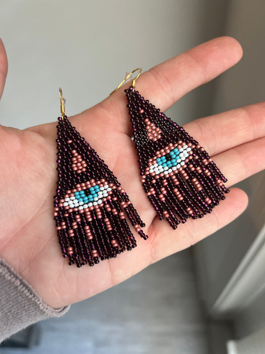 All Eyes On Me Seed Bead Earrings (Eggplant)